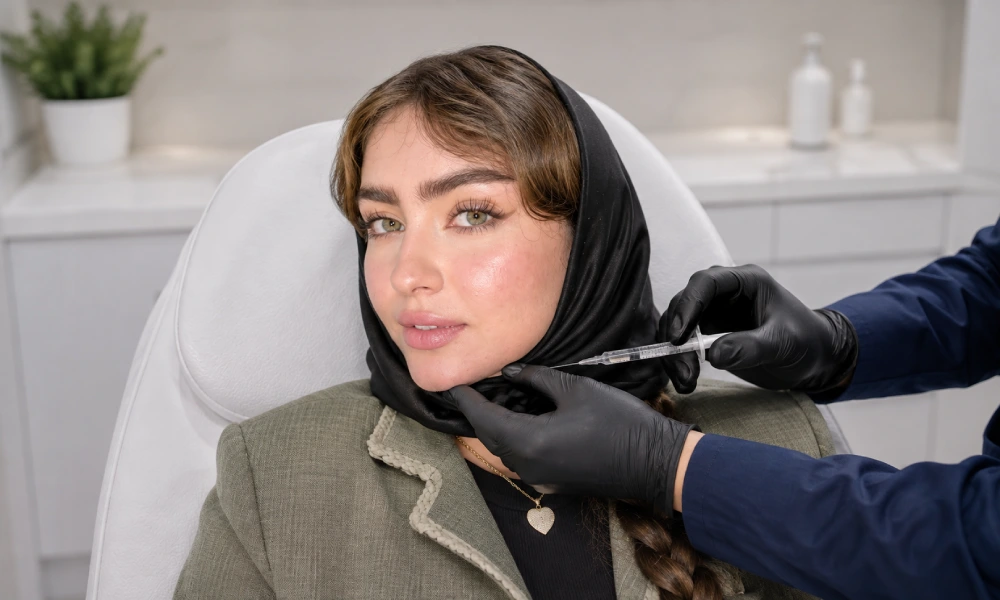 تزریق فیلر چانه قبل از مراسم عروسی برای خانمی در کلینیک زیبایی