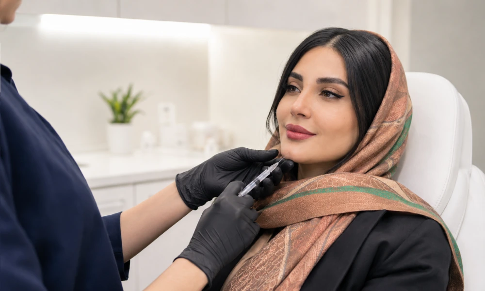 اصلاح نیم رخ جذاب برای خانمی با تزریق فیلر