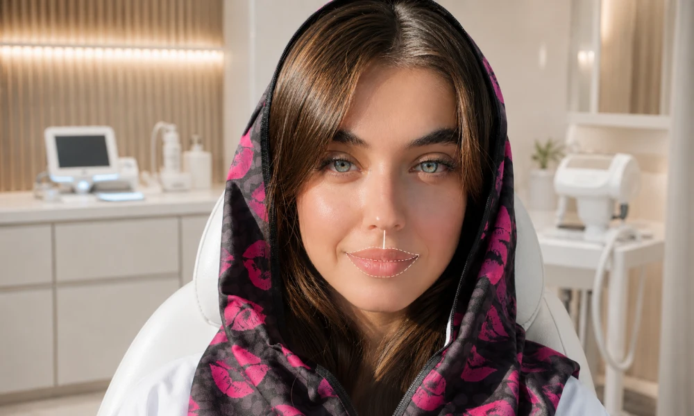 طراحی مدل فیلر لب قبل از تزریق برای یک کلاینت زیبایی