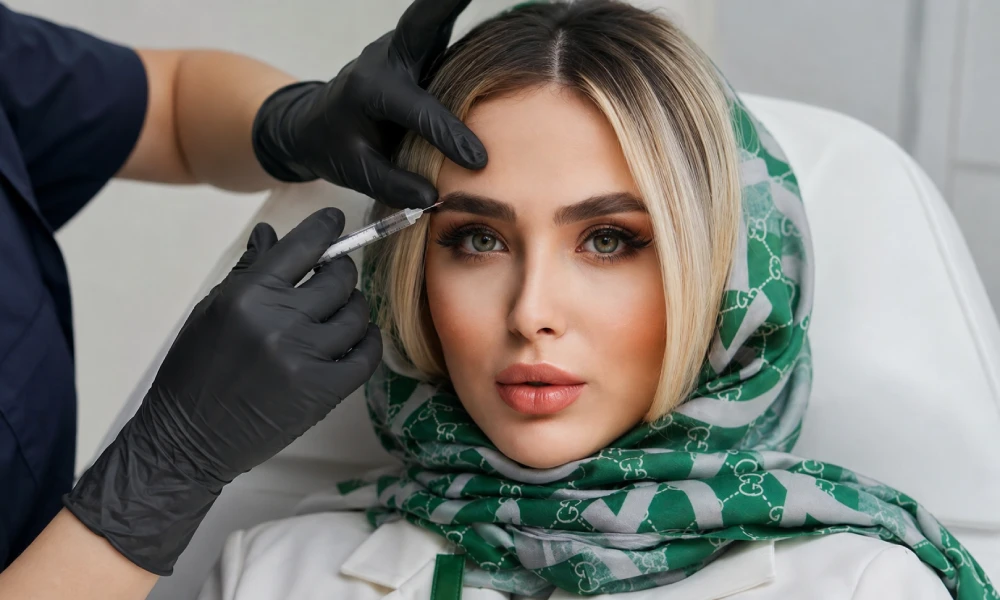 خانمی در حال تزریق بوتاکس ابرو است