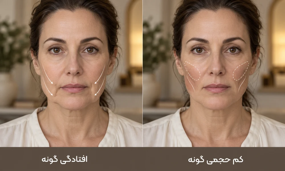 مقایسه کم حجمی و افتادگی گونه