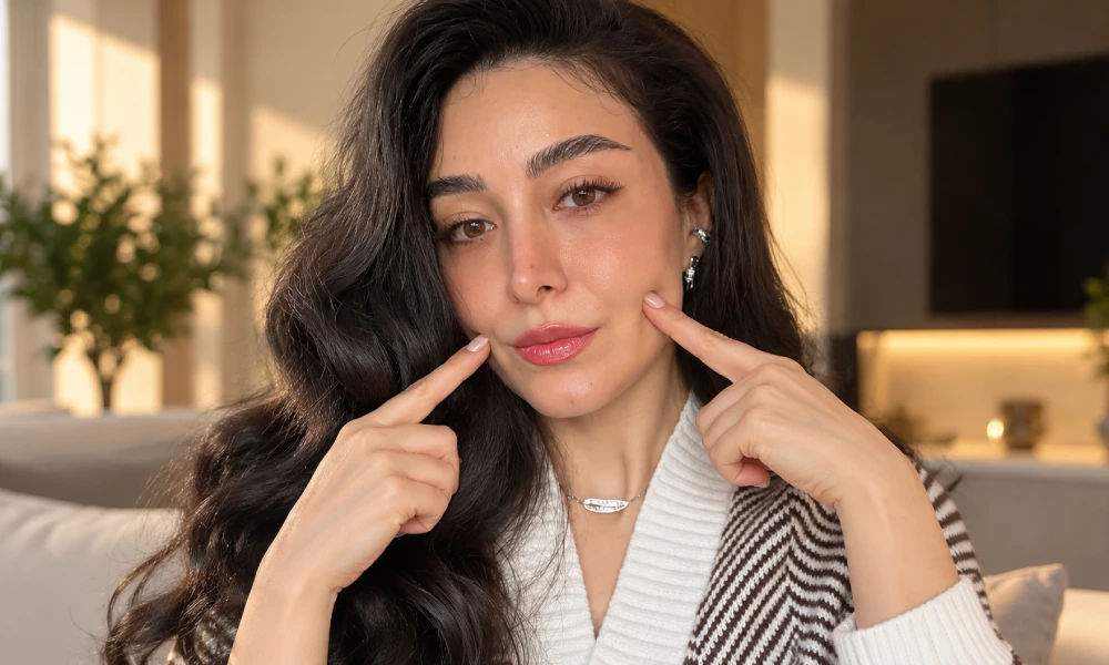 فشار دادن گونه برای ایجاد چال گونه
