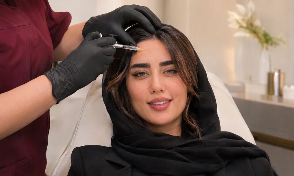 تزریق فیلر پیشانی برای خانمی در کیلینیک زیبایی