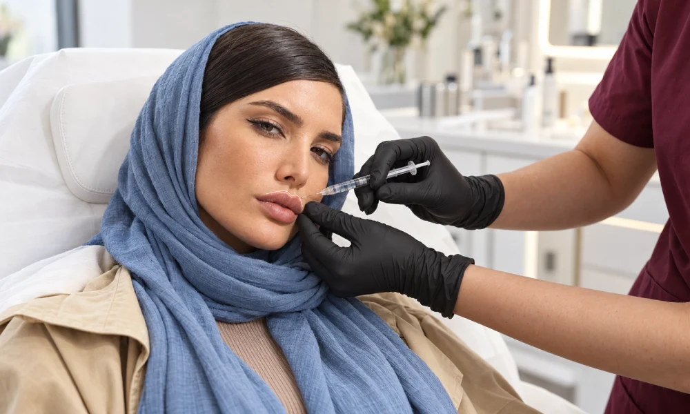 تزریق فیلر لب برای خانمی جذاب در کلینیک زیبایی