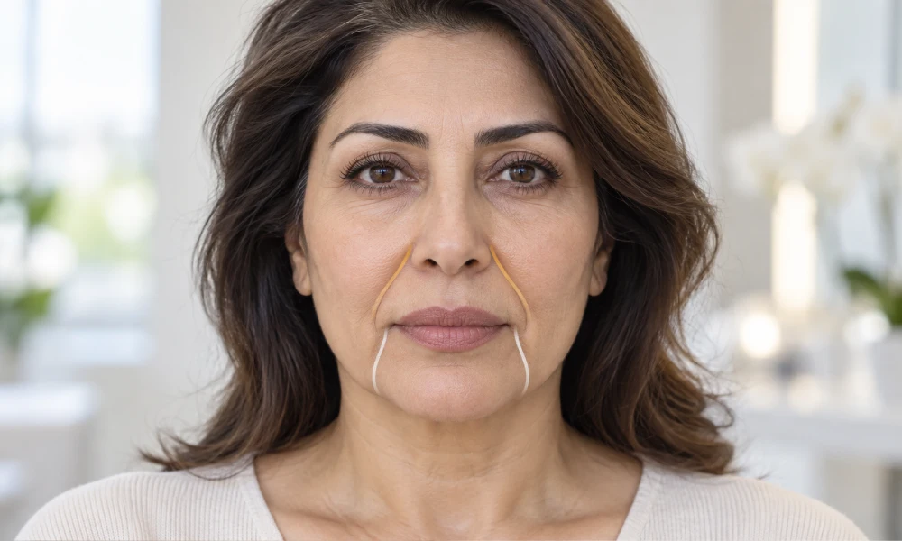 تفاوت خطوط ماریونت و خط خنده صورت این خانم